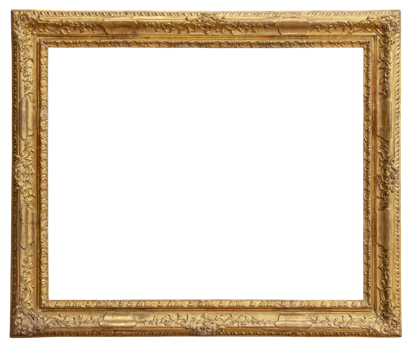 Rectangle Old Gilded Golden Wooden Frame Isolated on White Background with Clipping Path